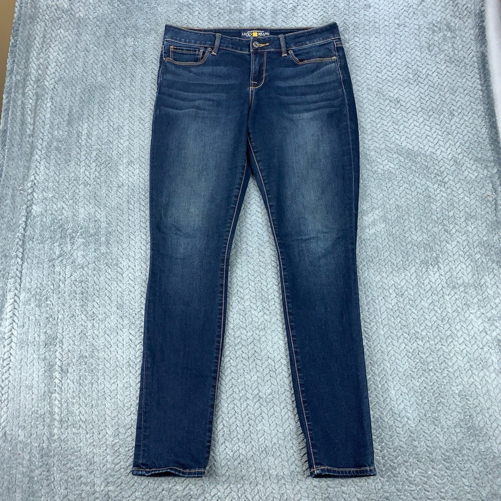 Lucky Brand Jeans Women's 8/29 Blue Dark Wash Leyla‎ Skinny Faded Whiskers 33x32